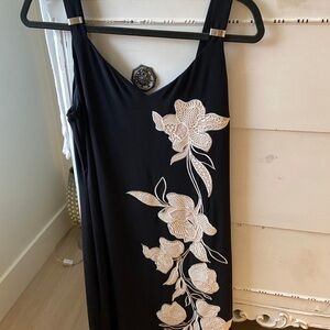 White House Black Market Elegant Dress with Cream Floral Design